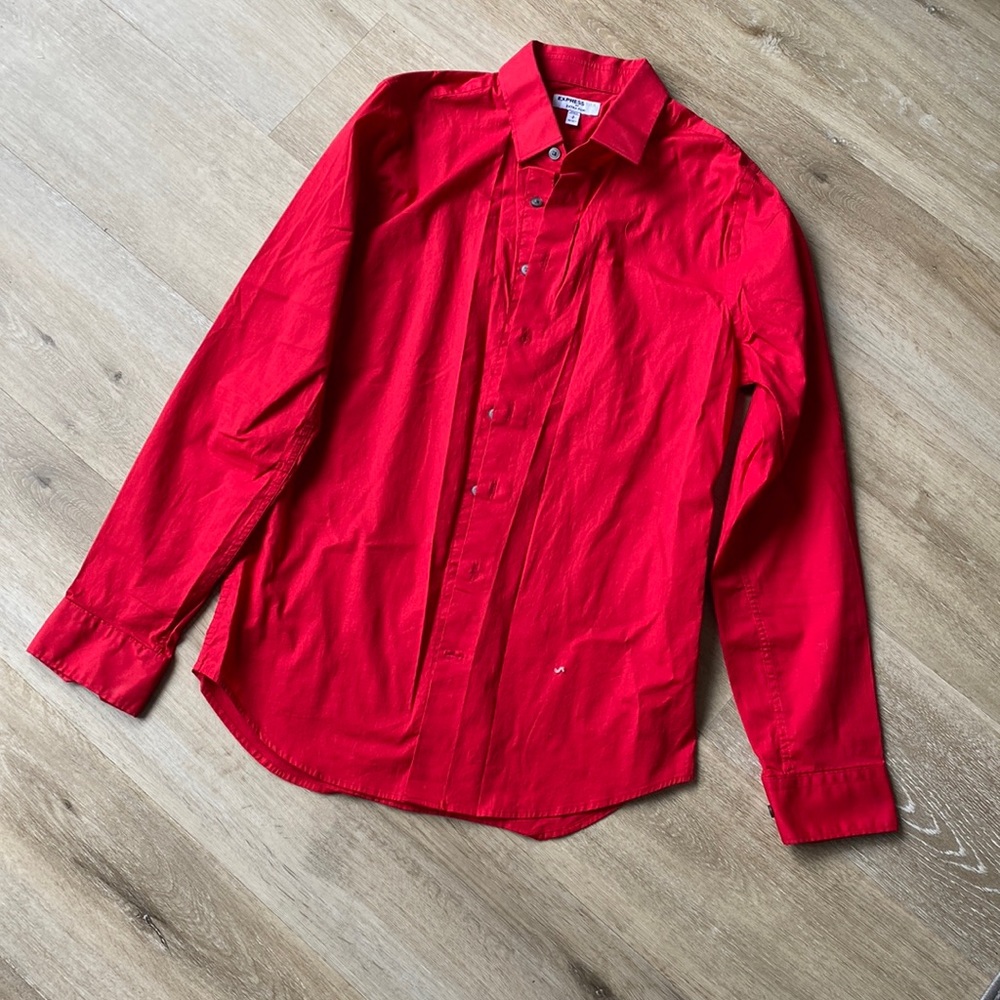 Express bright red extra slim shirt